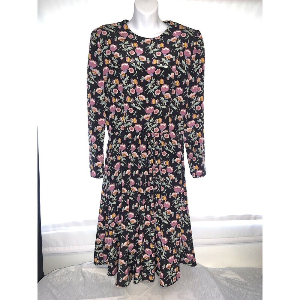 Talbots Black Dress with Pink and Yellow Floral Design